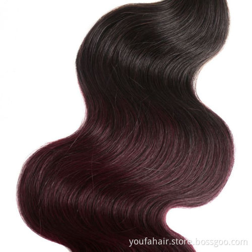 Free Sample Brazilian Virgin Human Hair Ombre Color 1b/99j# Hair Bundles Body Wave Cuticle Aligned Raw Hair Weaves Extensions